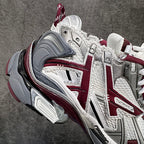 Balenciaga unisex running shoes, white and burgundy, midsole and side close-up