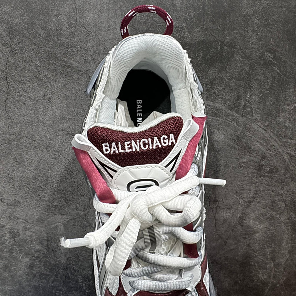 Balenciaga unisex running shoes, white and burgundy, open heel and laces