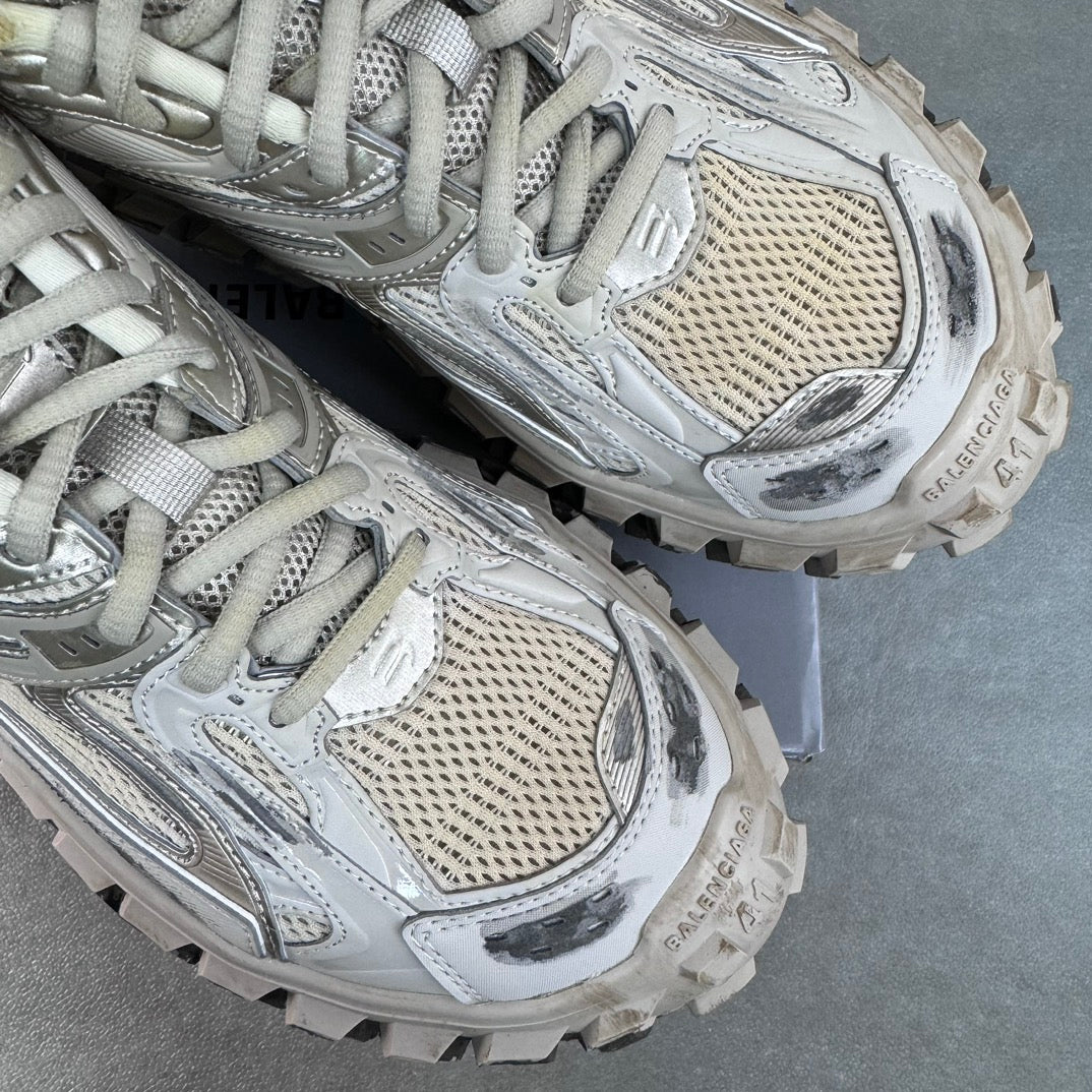 Balenciaga unisex sneakers upper close-up, perforated panels and lace detail