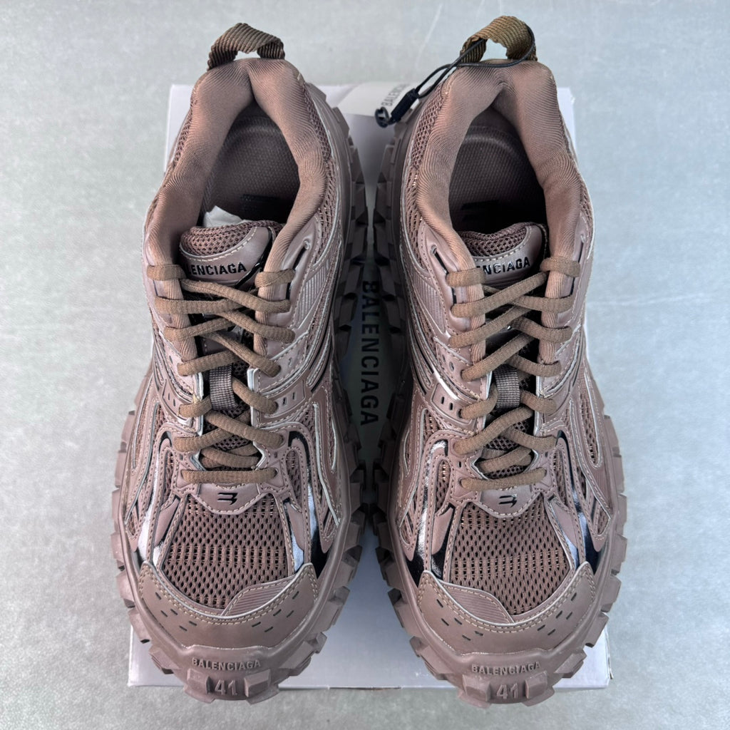 Pair of Balenciaga lace-up track shoes from the front, mesh upper and padded tongue