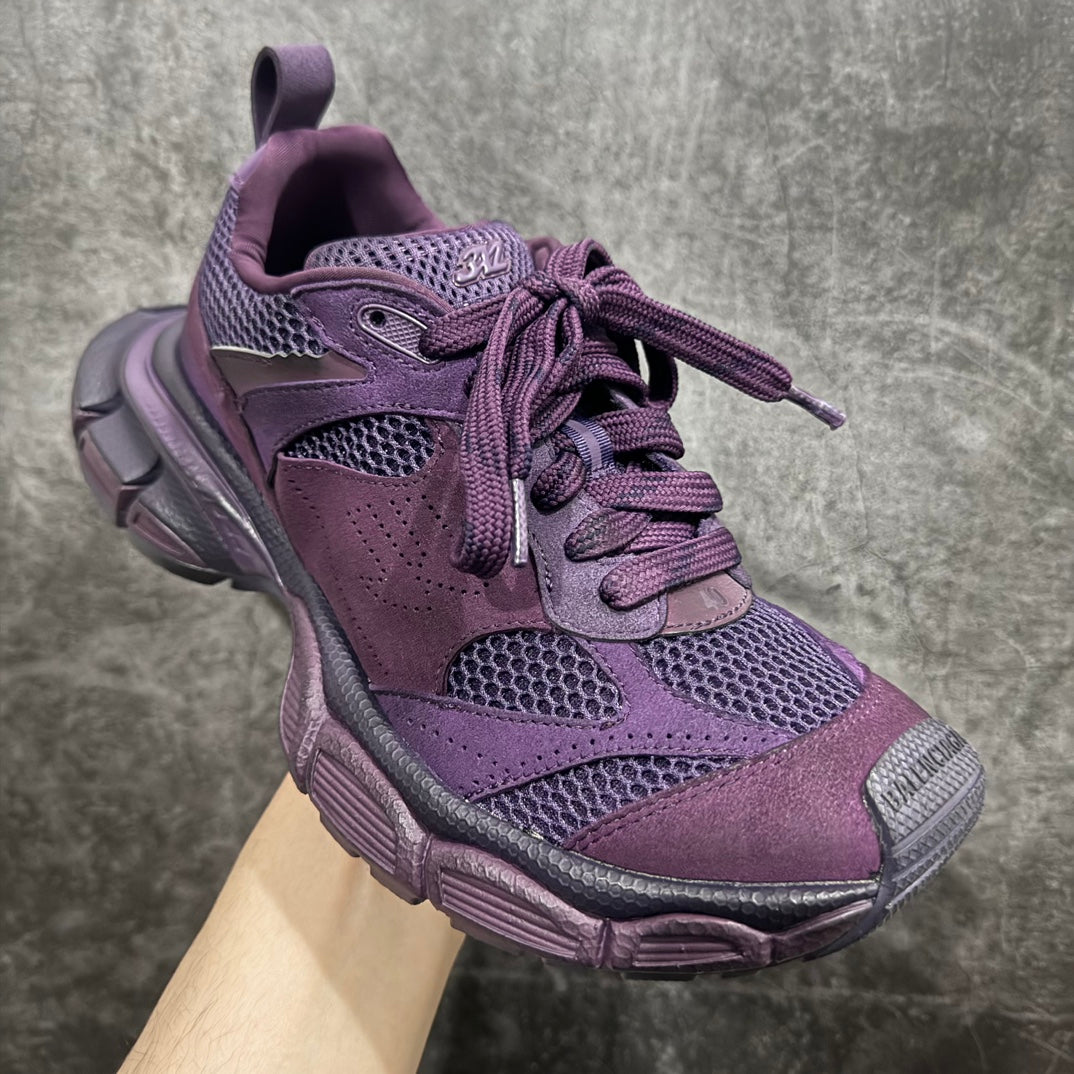Purple lace-up sneakers with mesh toe and suede overlay panels