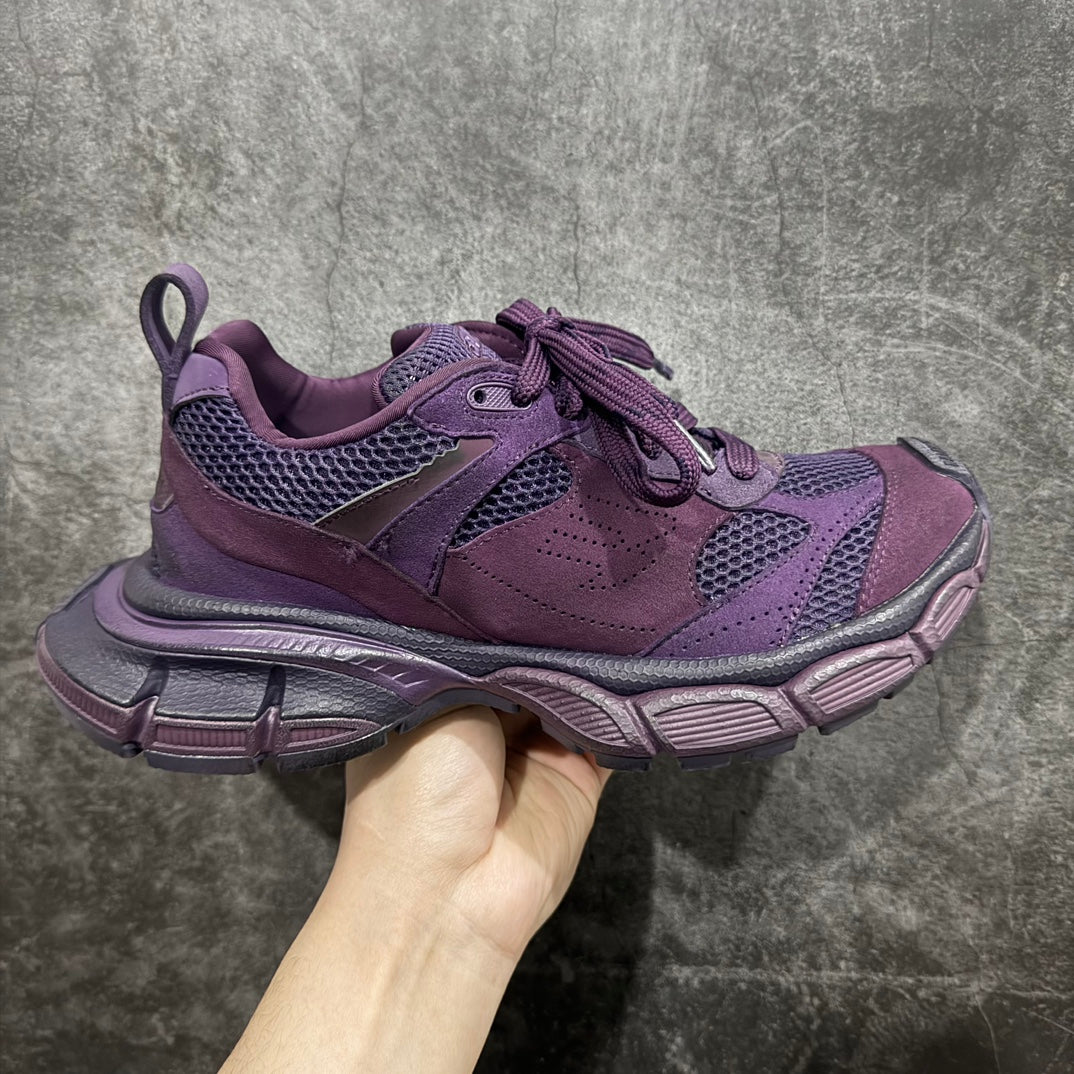 Purple lace-up sneakers with mesh uppers, suede panels, chunky sole