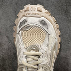 Balenciaga unisex sneakers toe view, off-white mesh panel with lace and lug tread