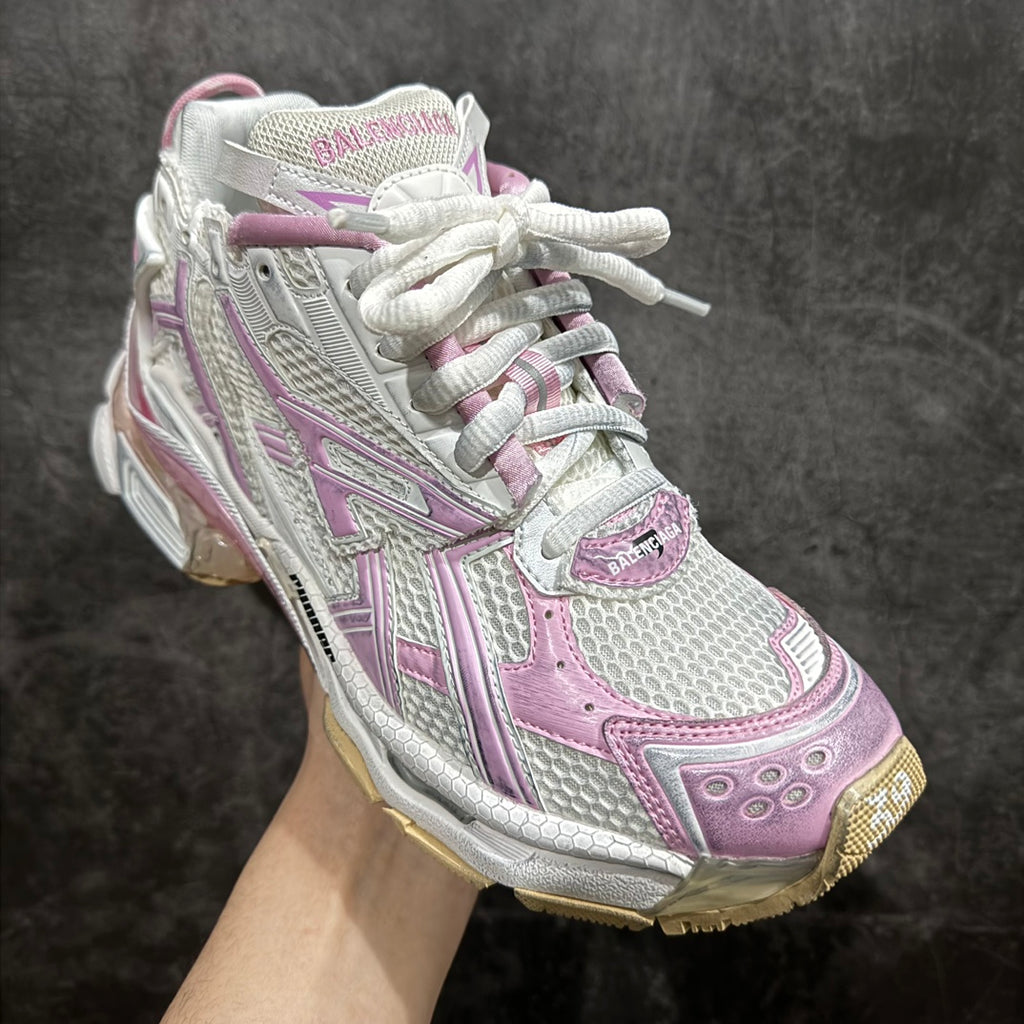 Balenciaga unisex sneaker front view in white and pink with lace-up