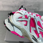 Balenciaga Runner sneakers heel side, white upper with pink accents and black overlays