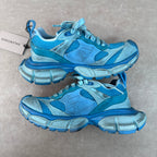 Unisex blue lace-up sneakers pair with perforated panels and chunky sole