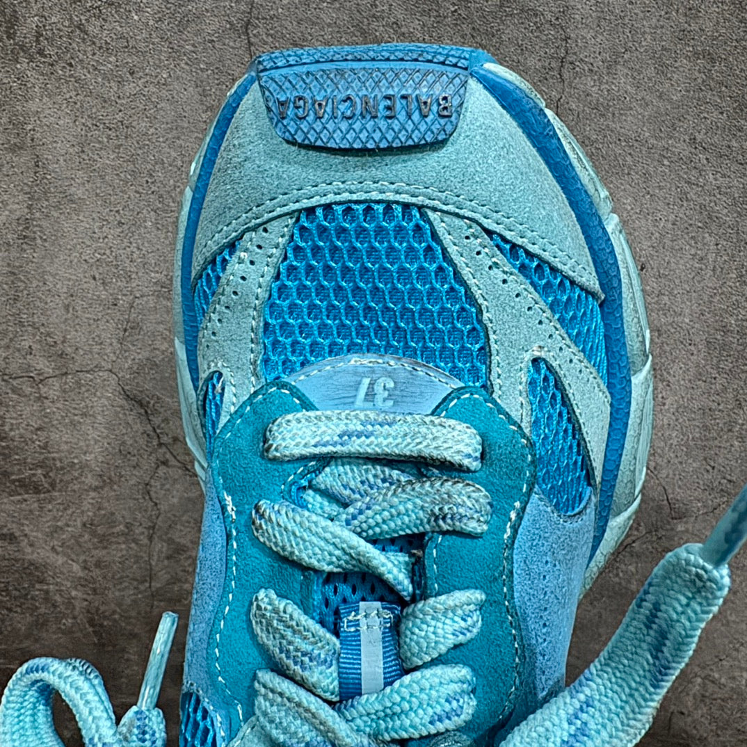 Balenciaga unisex sneakers, bright blue lace area with textured mesh and suede trim