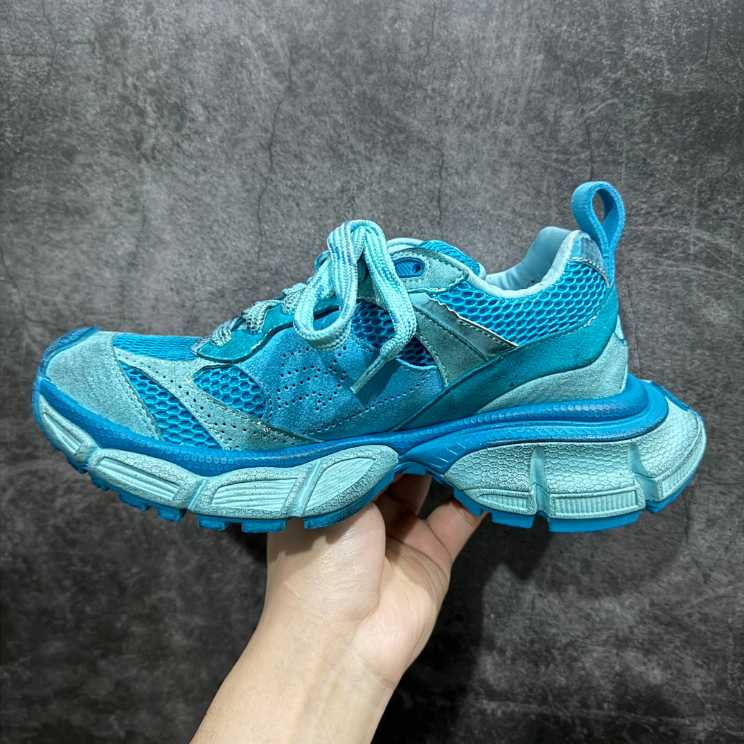 Balenciaga unisex lace-up sneakers, bright blue panels with textured sole cushioning