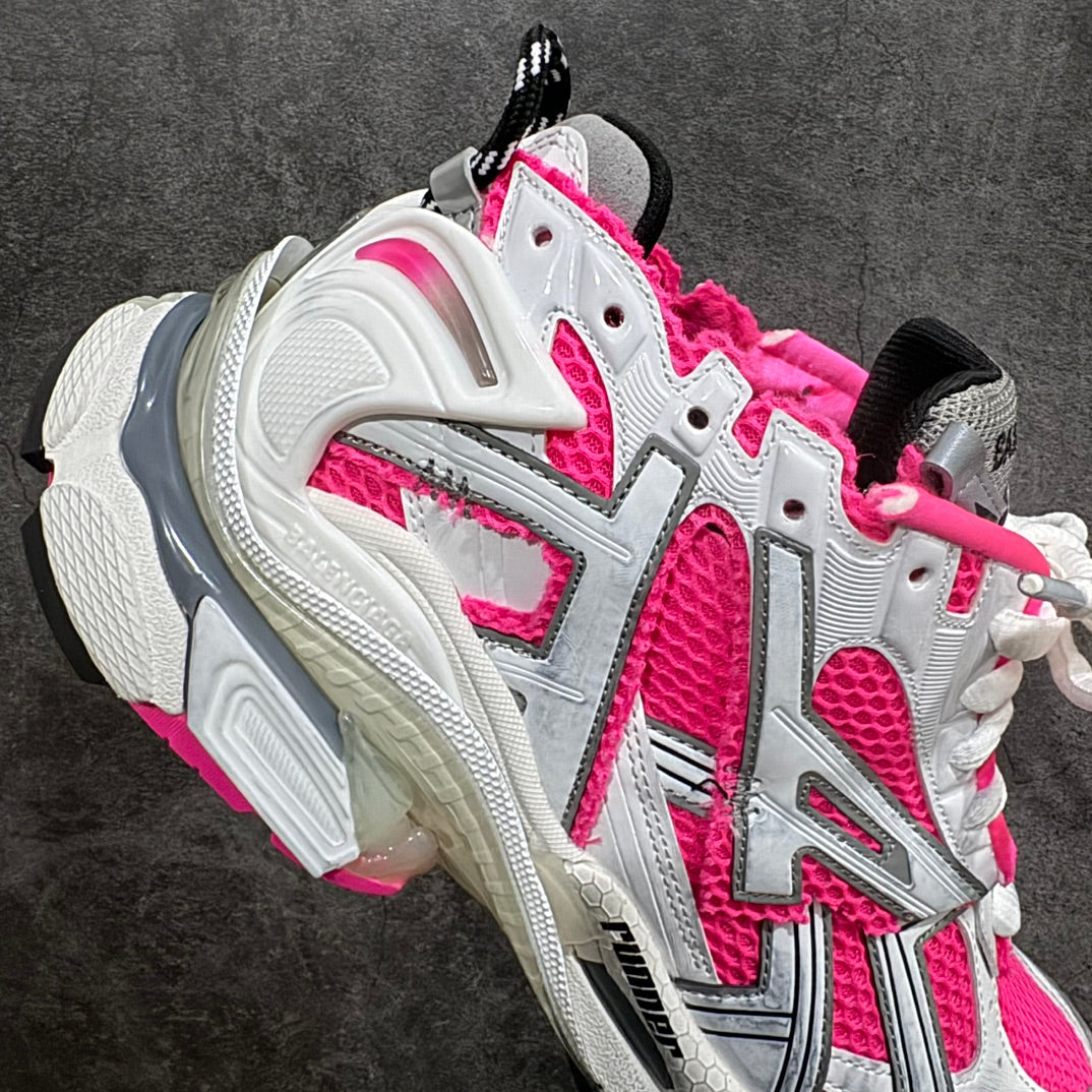 Unisex sneakers angled view, white and hot pink with thick molded midsole