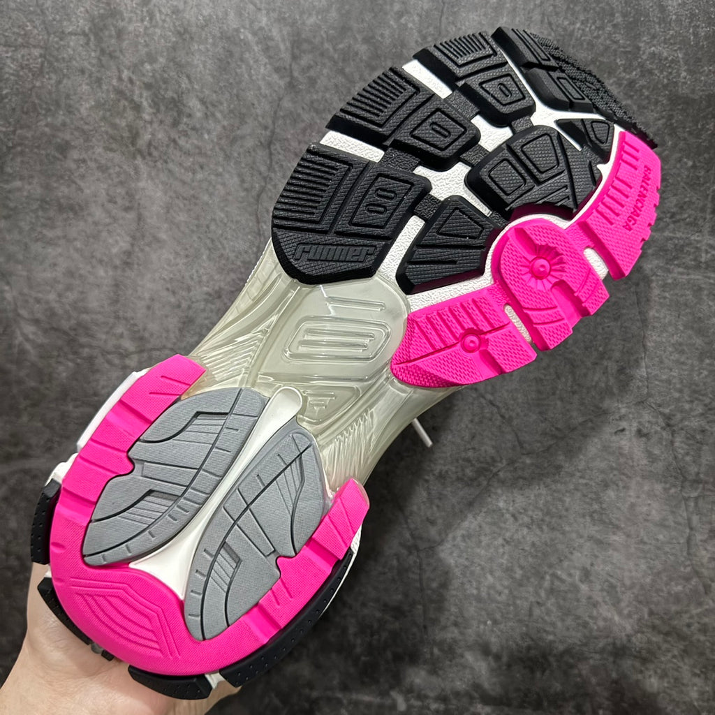 Unisex sneakers outsole bottom, gray tread with bright pink traction sections