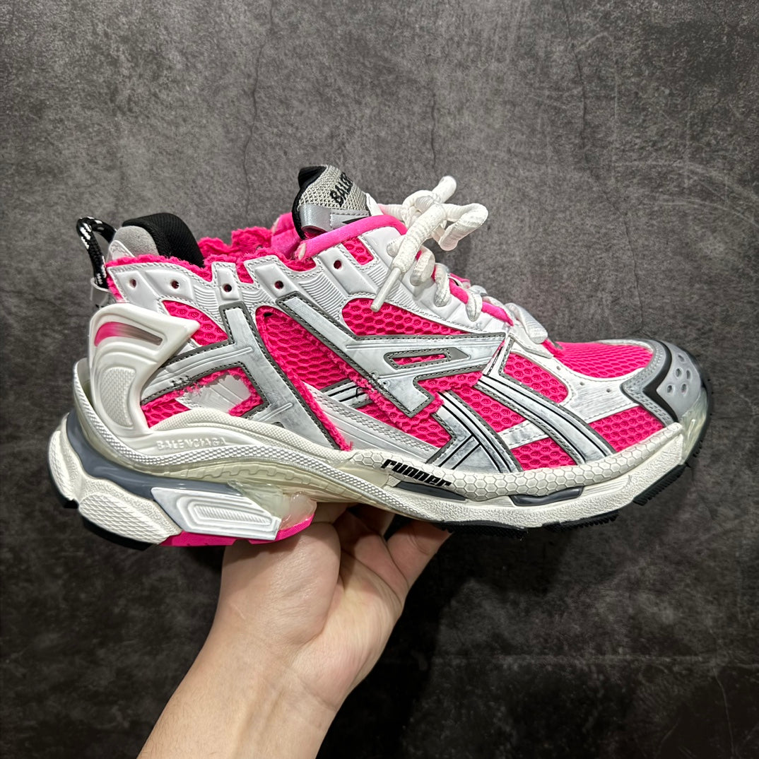 Balenciaga unisex sneakers, white with bright pink panels and white laces