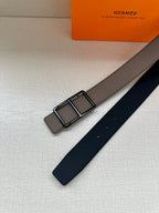 Taupe and dark belt pair with rectangular pin buckles, silver-tone hardware
