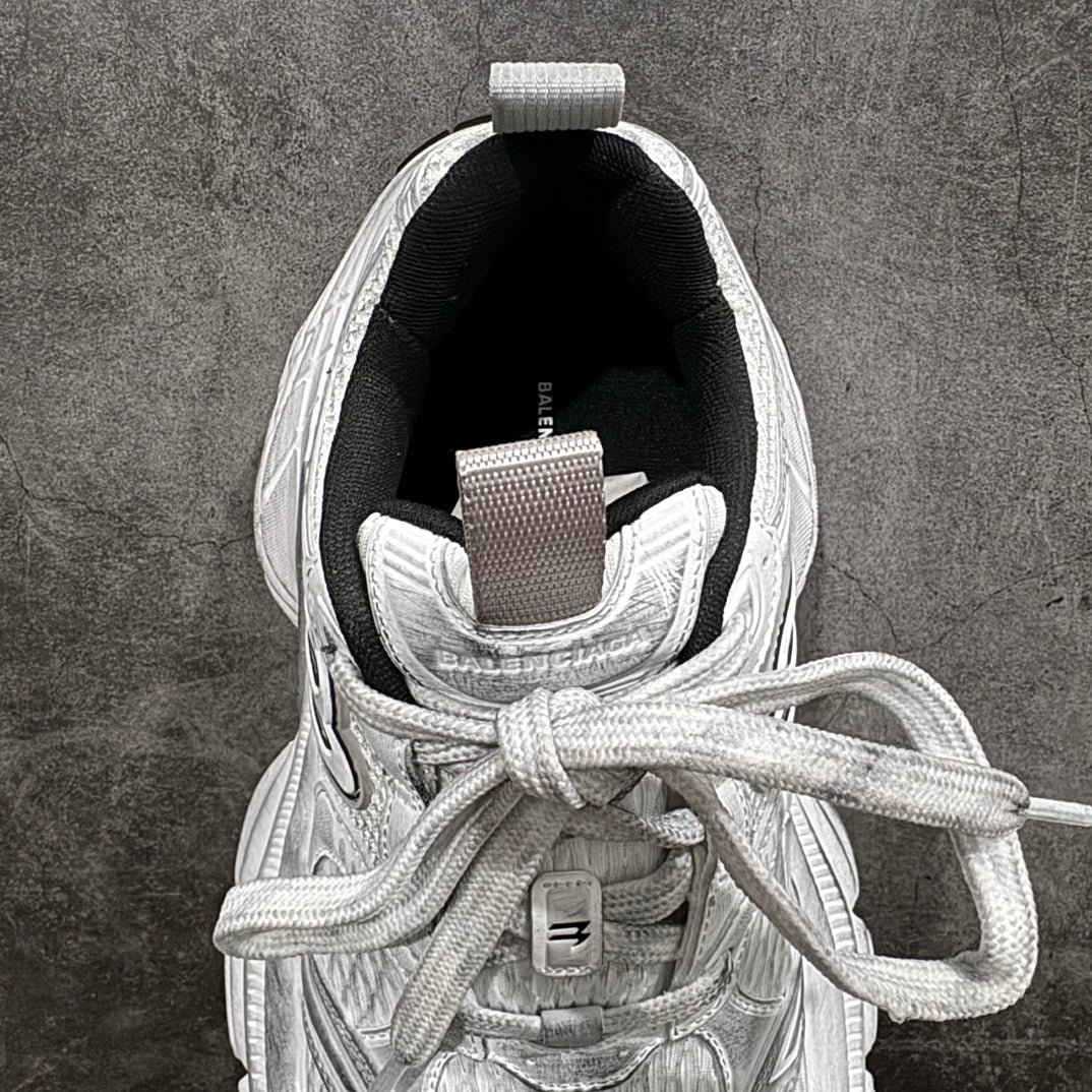 Unisex luxury sneaker open collar view in silver with white laces and black label