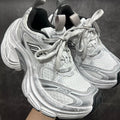 Balenciaga unisex chunky sneakers, silver mesh and textured panels, lace-up