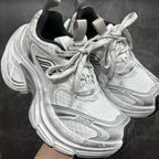 Balenciaga unisex chunky sneakers, silver mesh and textured panels, lace-up