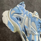 Balenciaga unisex sneaker side view in blue and white with lace-up and cushioned sole
