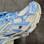 Balenciaga unisex sneaker side close-up with blue logo detail and thick sole