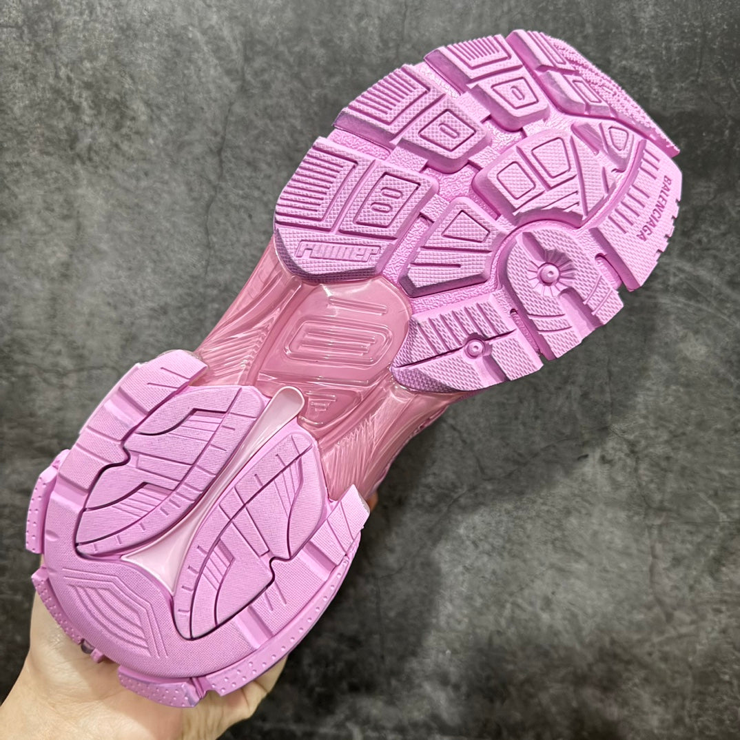 Pink Balenciaga unisex sneaker outsole, traction pattern on the textured rubber sole