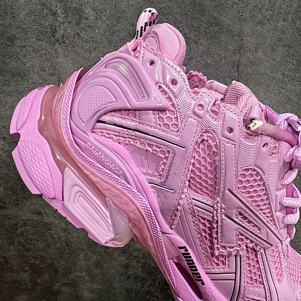 Pink Balenciaga unisex sneakers, quarter view, chunky outsole with molded traction