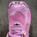 Pink Balenciaga unisex sneakers, toe and lace area, breathable mesh with stitched overlays