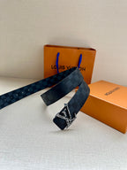 Louis Vuitton belt in dark blue checkered canvas with silver-tone LV buckle and strap