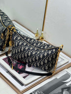 Dior small shoulder bag in blue-and-navy monogram print with gold-tone chain strap