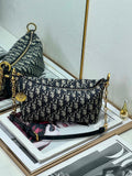 Dior shoulder bag with blue Dior monogram pattern and gold-tone chain straps