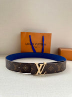 Monogram canvas belt, dark brown, silver-toned buckle with LV emblem