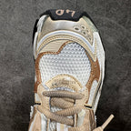 Unisex sneaker toe cap with textured mesh, tan suede trim, and lace-up