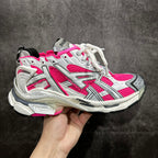 White and pink unisex sneakers with lace-up front and chunky logo side stripes