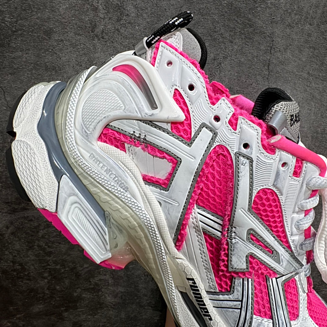 White and pink unisex sneakers, side profile with padded collar and chunky sole