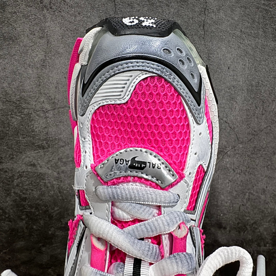 Pink and white unisex sneakers, toe and lace-up area with perforated mesh panel