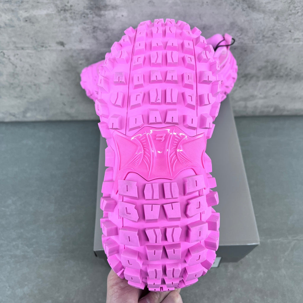 Balenciaga unisex sneakers outsole view, bright pink with deep rectangular lug tread