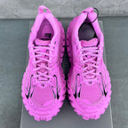 Balenciaga unisex sneakers heel-to-heel view in bright pink with lace-up uppers