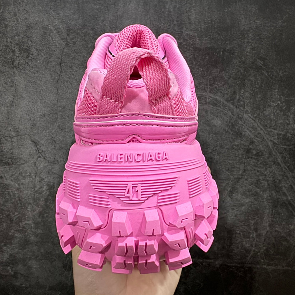 Pink lace-up sneakers, Balenciaga logo on heel and textured tread sole