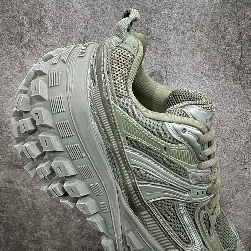Balenciaga unisex trail sneaker, light green mesh upper with lace-up and chunky outsole lugs