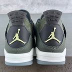 Olive and navy high-top sneakers with heel Jumpman emblems and white sole