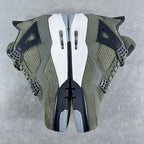 Olive and navy high-top sneakers top view with white Air windows on the sole