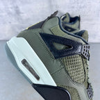 Olive high-top sneaker with navy side panel, textured toe, and white Air midsole