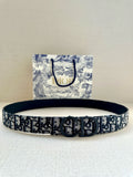Dior belt in black and blue monogram webbing with dark round buckle