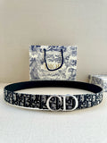Designer belt with black Dior monogram jacquard strap and silver-tone buckle