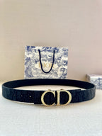 Dior belt in dark blue fabric with gold CD buckle and pin holes