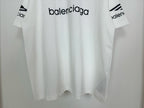White Balenciaga T-shirt with 'balenciaga' wordmark on chest and curved hem