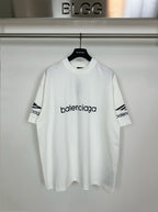 White Balenciaga short-sleeve T-shirt with centered 'balenciaga' logo print
