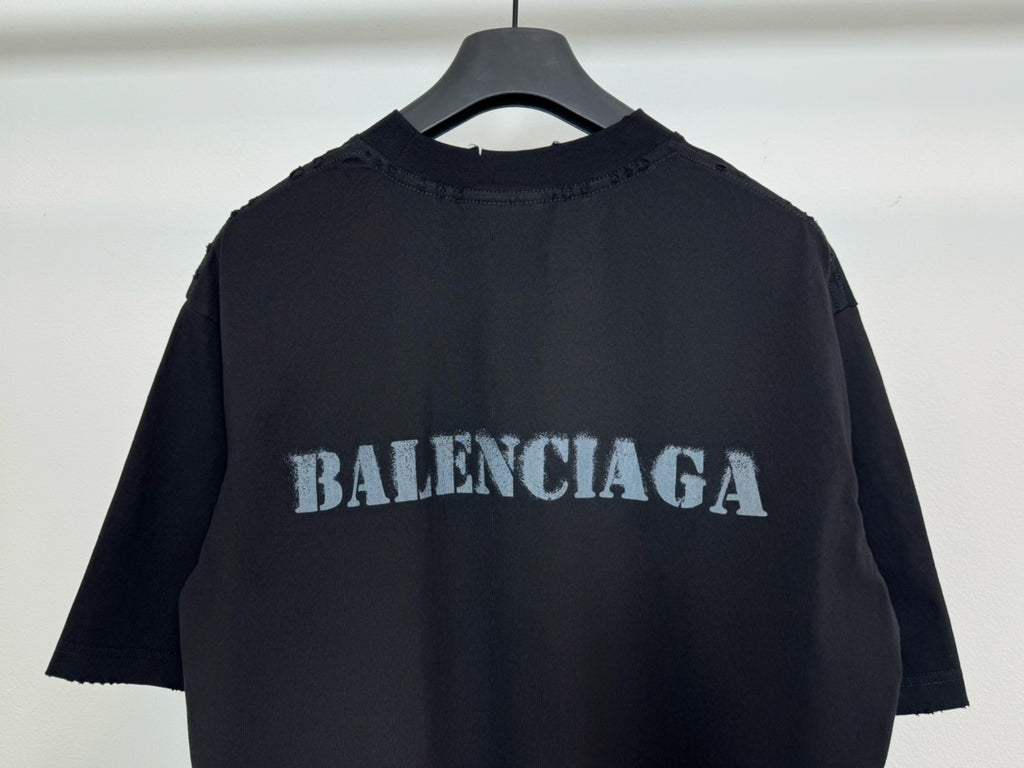 Dark Balenciaga T-shirt with centered logo print, crew neck, short sleeves