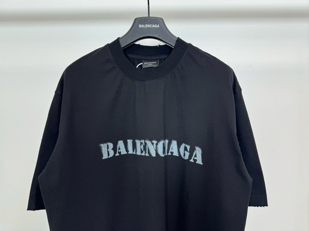 Dark Balenciaga T-shirt with front logo and crew neck detail, short sleeves