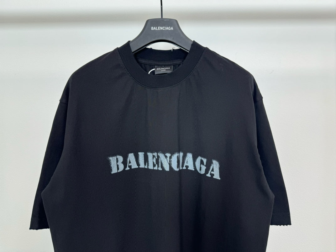 Dark Balenciaga T-shirt with front logo and crew neck detail, short sleeves