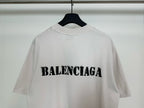 White short-sleeve T-shirt with black BALENCIAGA logo on the back
