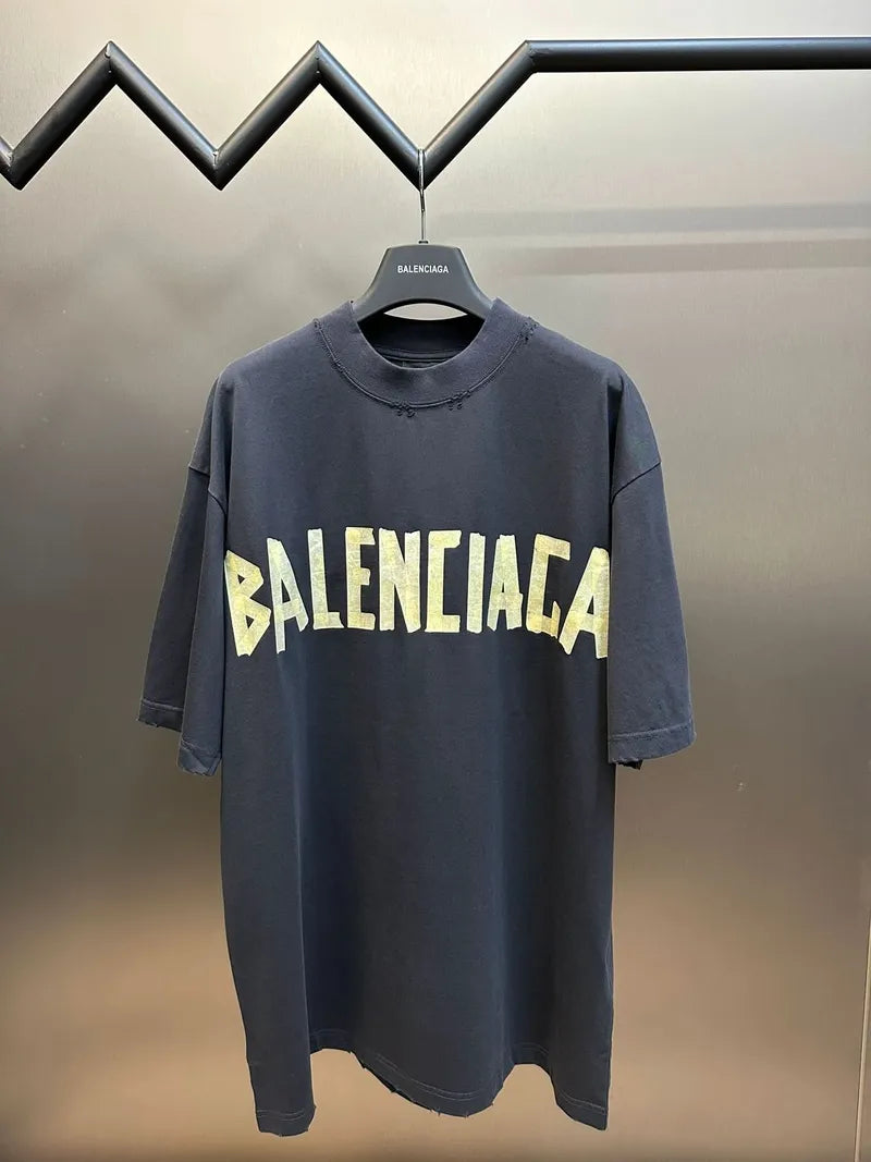 Navy Balenciaga short-sleeve t-shirt with large front logo lettering