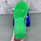 Bright green sneaker outsole and heel with Nike logo and tread pattern